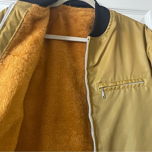 Ford Vintage Rare 90s Winter Jacket Zip Up Fuzzy Lined Yellow Mustard Size l - Picture 5 of 16